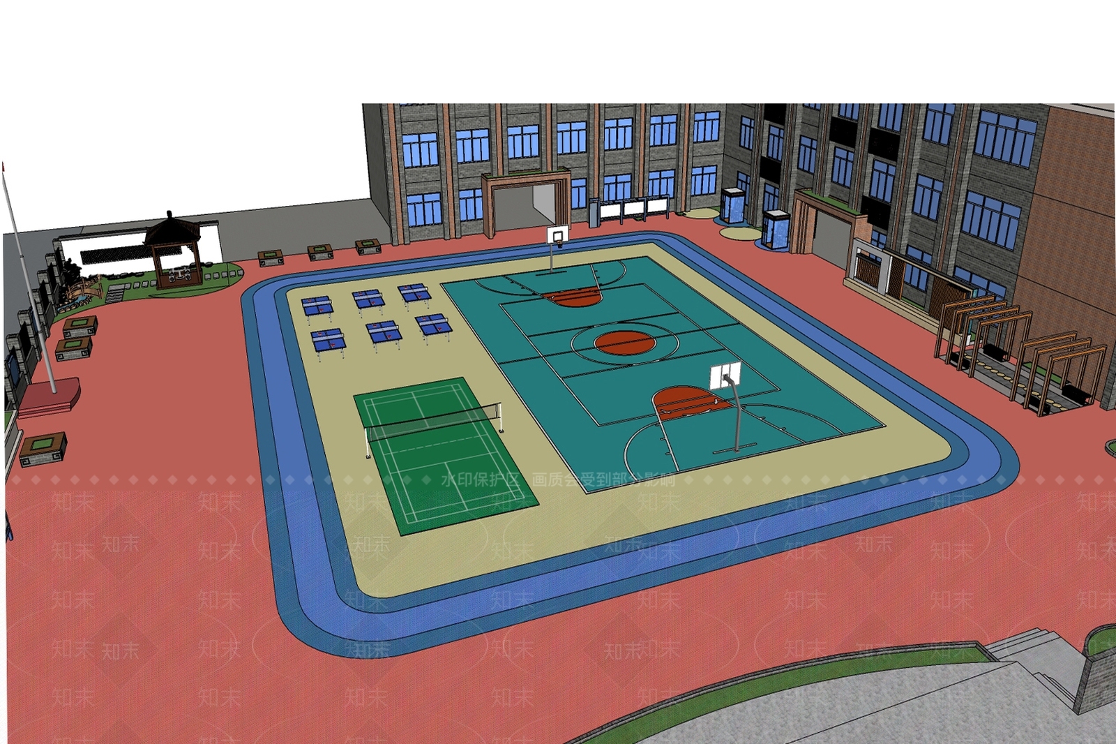 新中式学校SU模型下载【ID:1107798684】