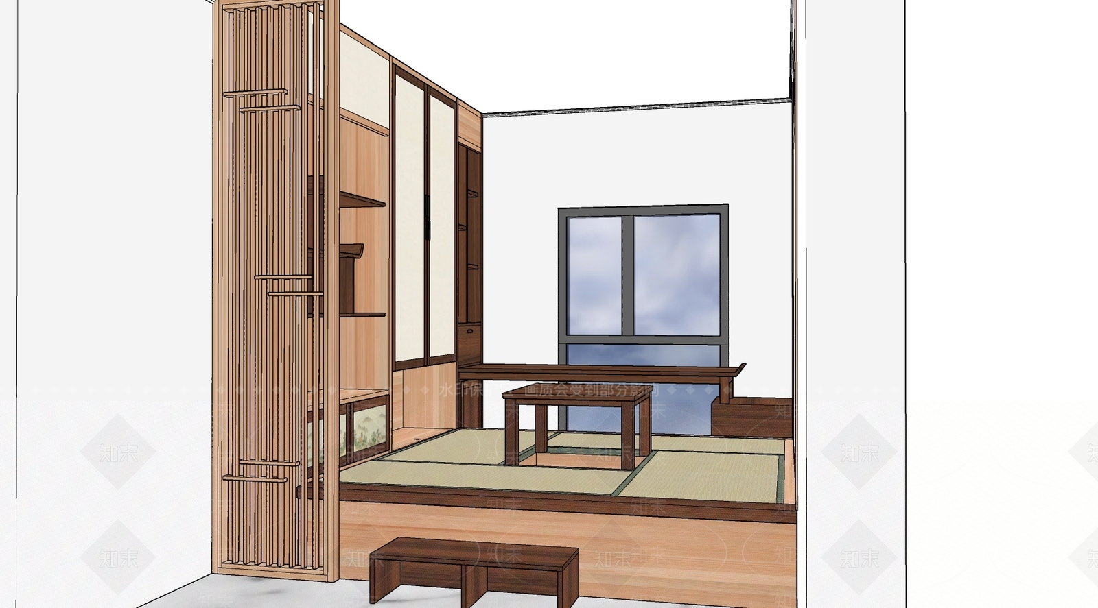 日式榻榻米床SU模型下载【ID:1107806665】