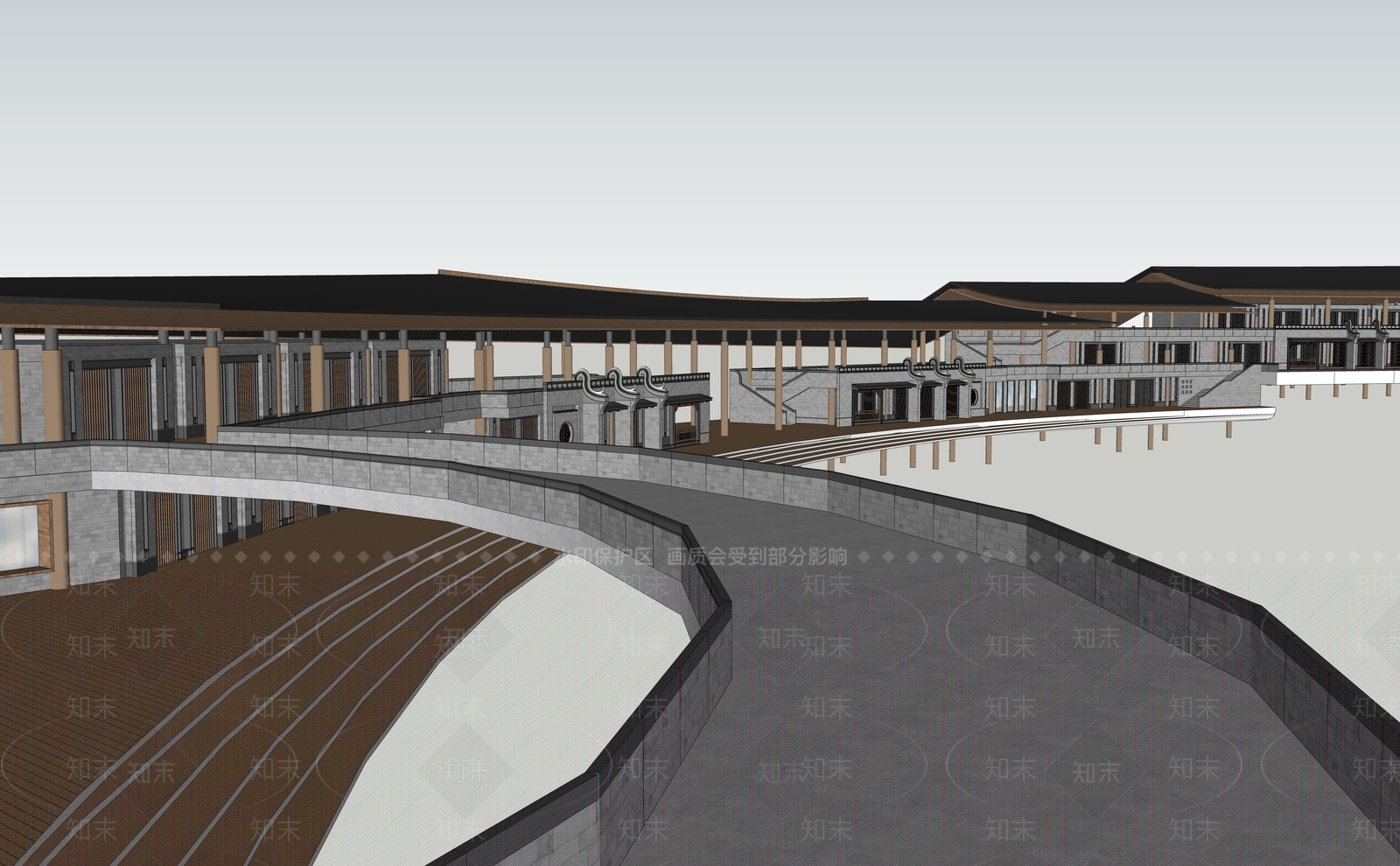 新中式徽派商业花街su模型下载