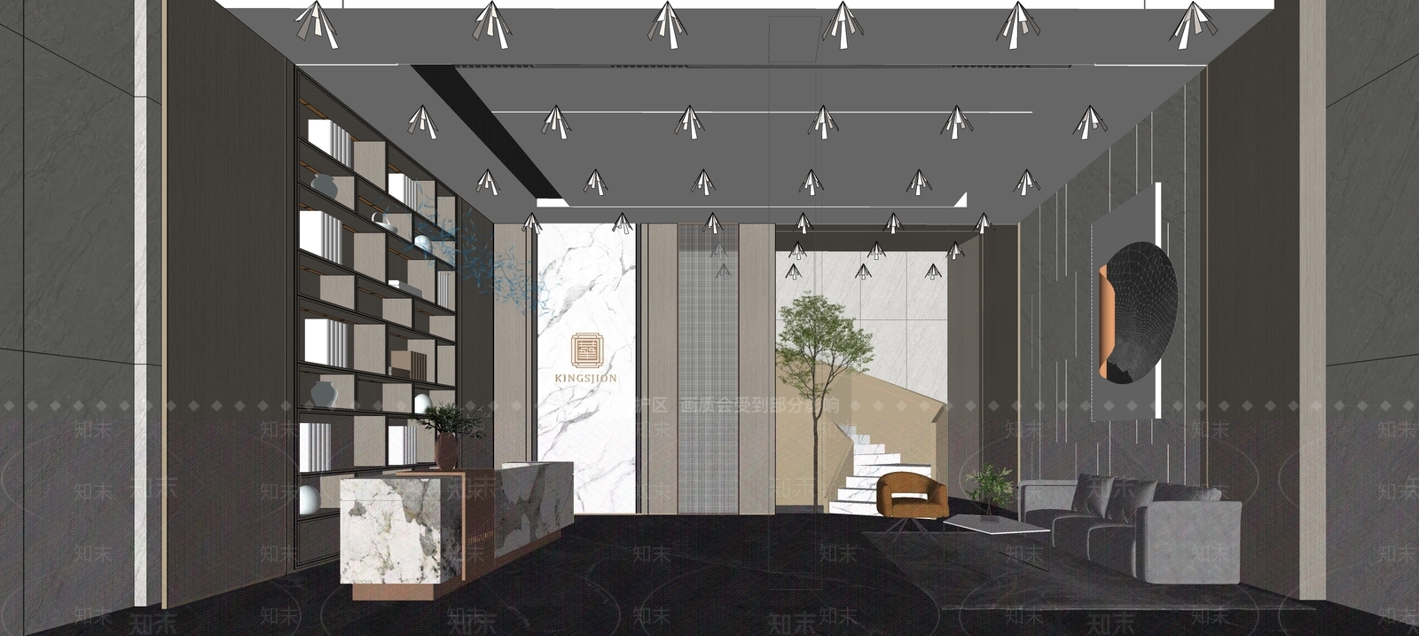 新中式酒店大堂SU模型下载【ID:1107830323】