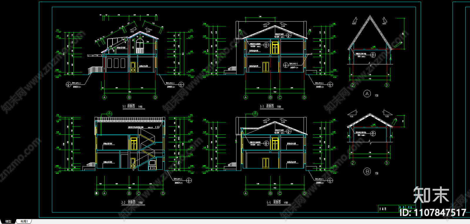 度假村别墅建筑施工图施工图下载【ID:1107847517】