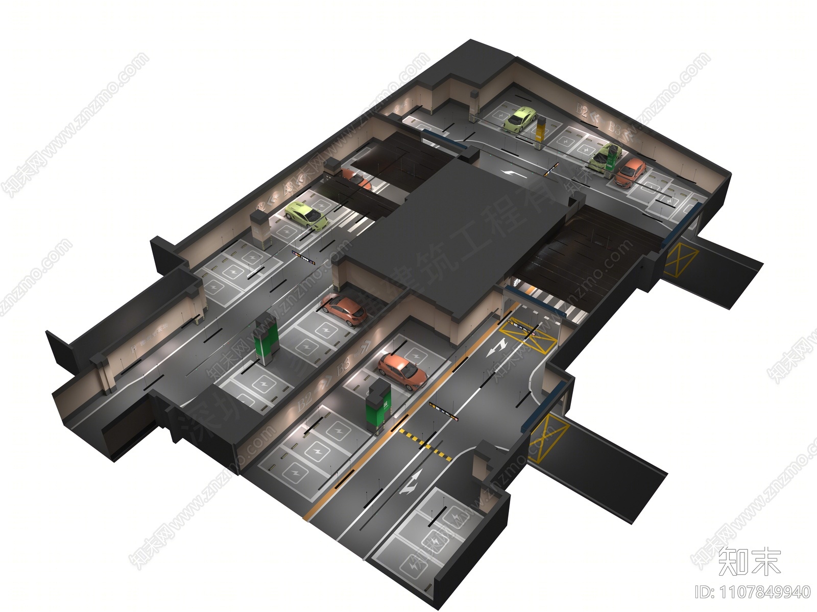 现代地下停车场3D模型下载【ID:1107849940】