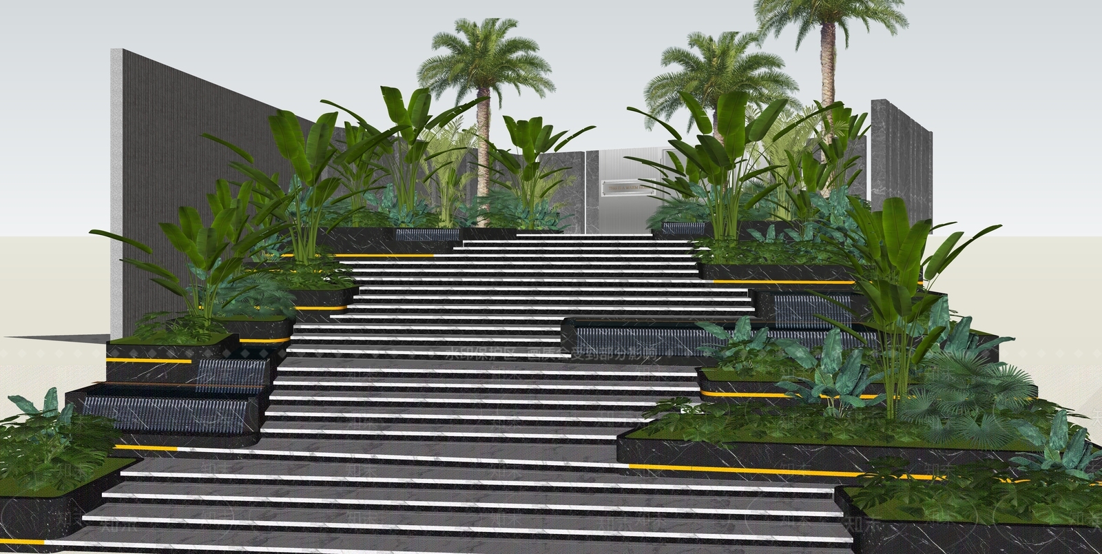 现代台阶景观SU模型下载【ID:1107852028】