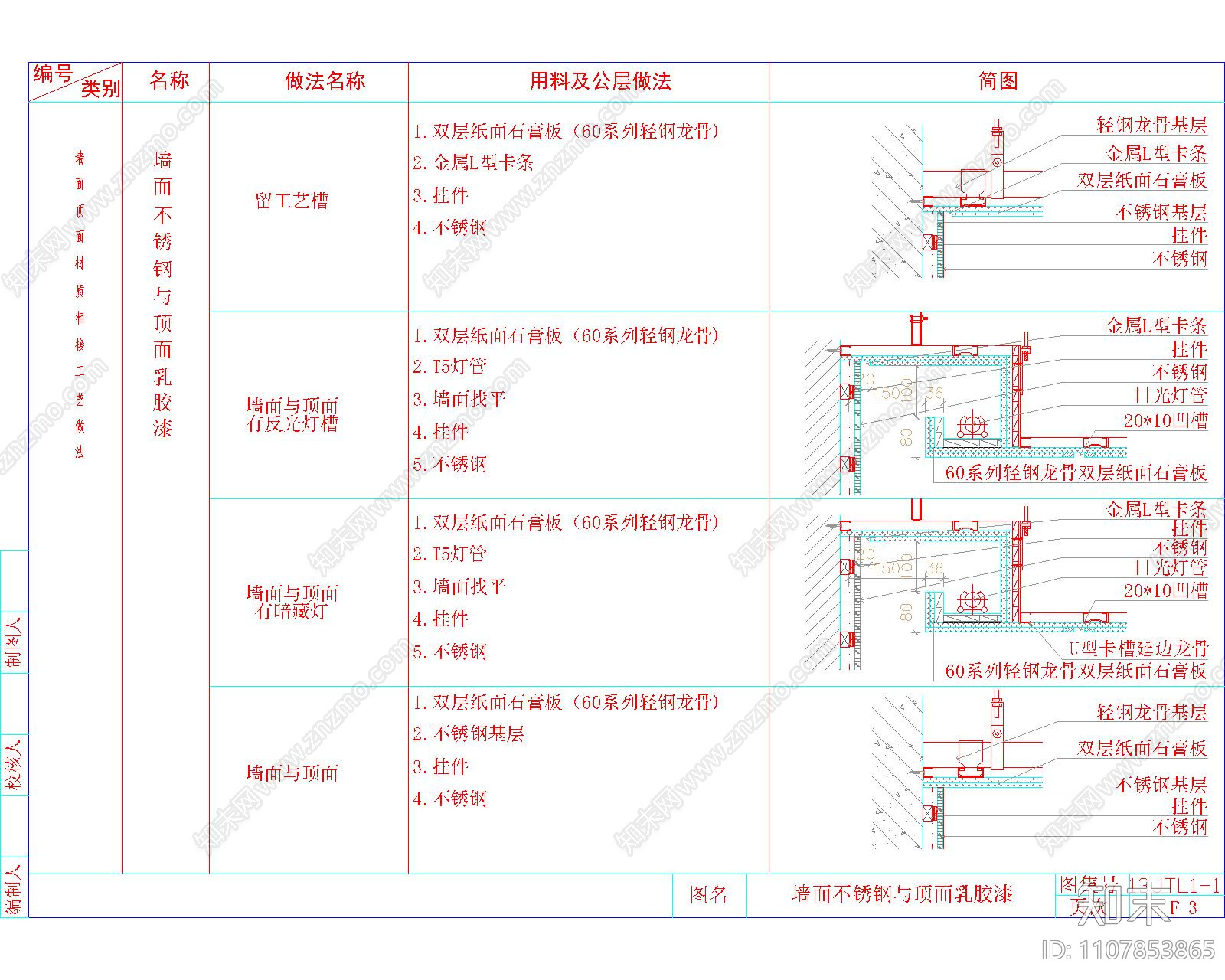 天花吊顶节点图cad施工图下载【ID:1107853865】