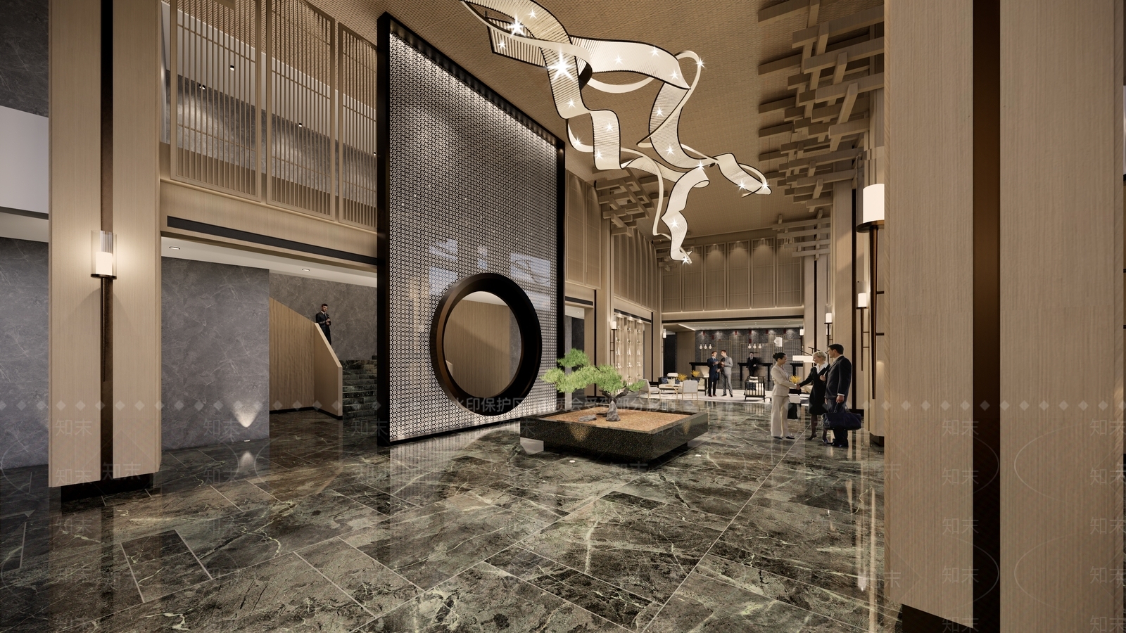 新中式酒店大堂SU模型下载【ID:1107862130】