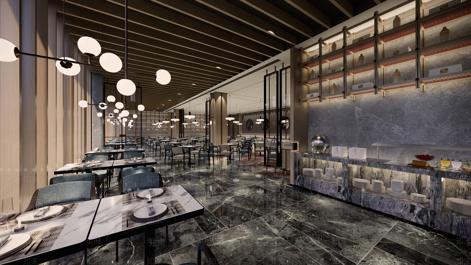新中式酒店餐厅SU模型下载【ID:1107863757】