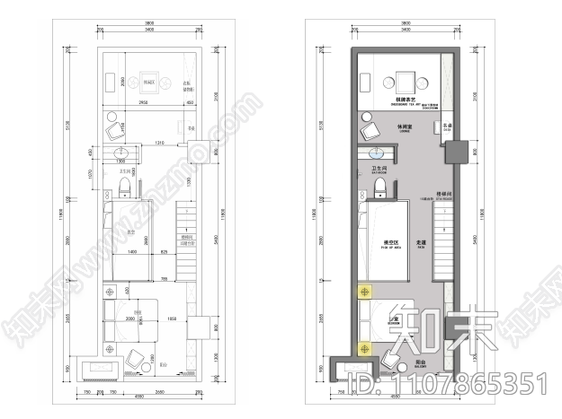 70㎡紧凑型复式三房公寓cad施工图下载【ID:1107865351】