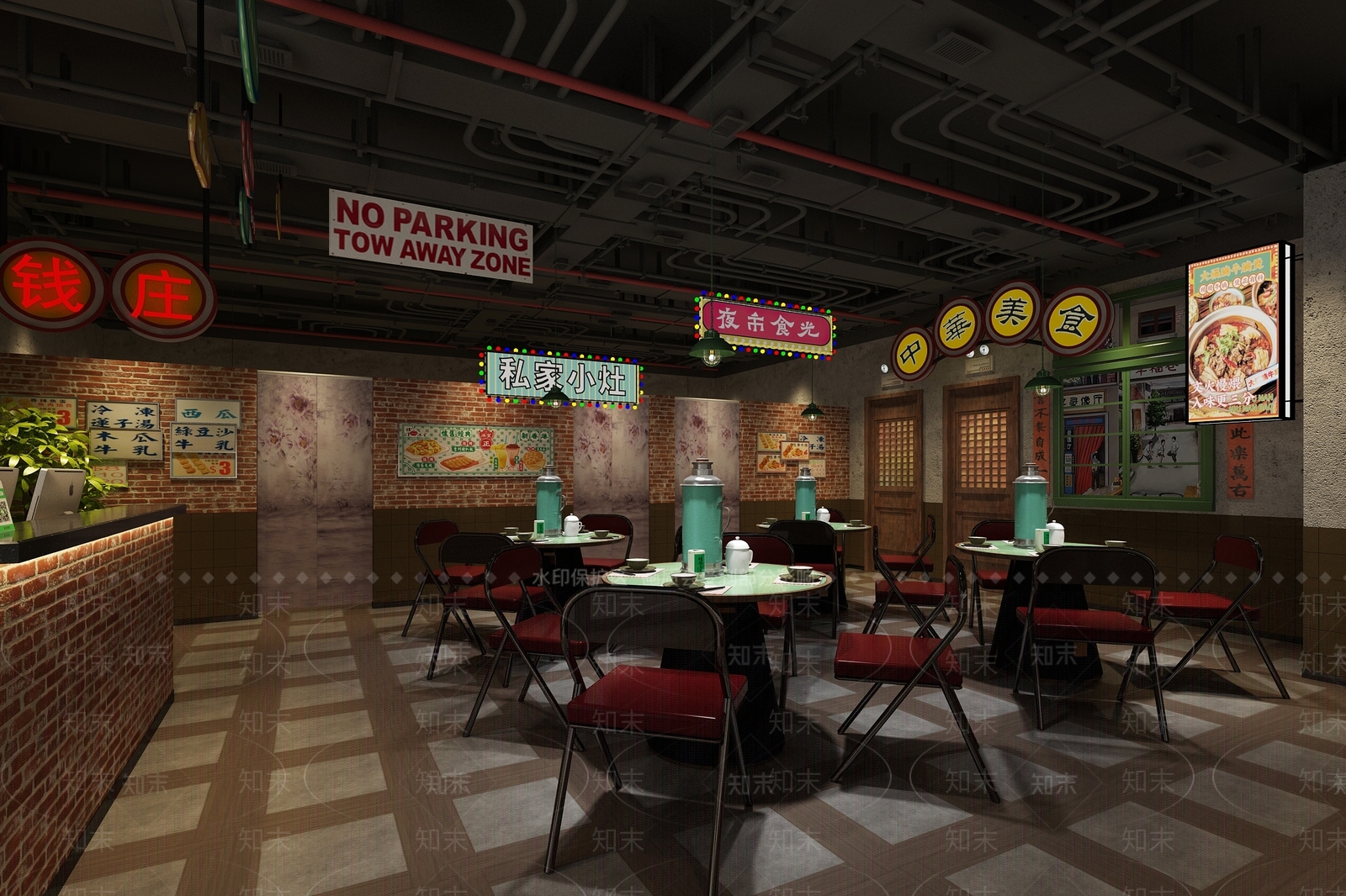 工业风复古做旧国潮餐厅3D模型下载【ID:1107869492】