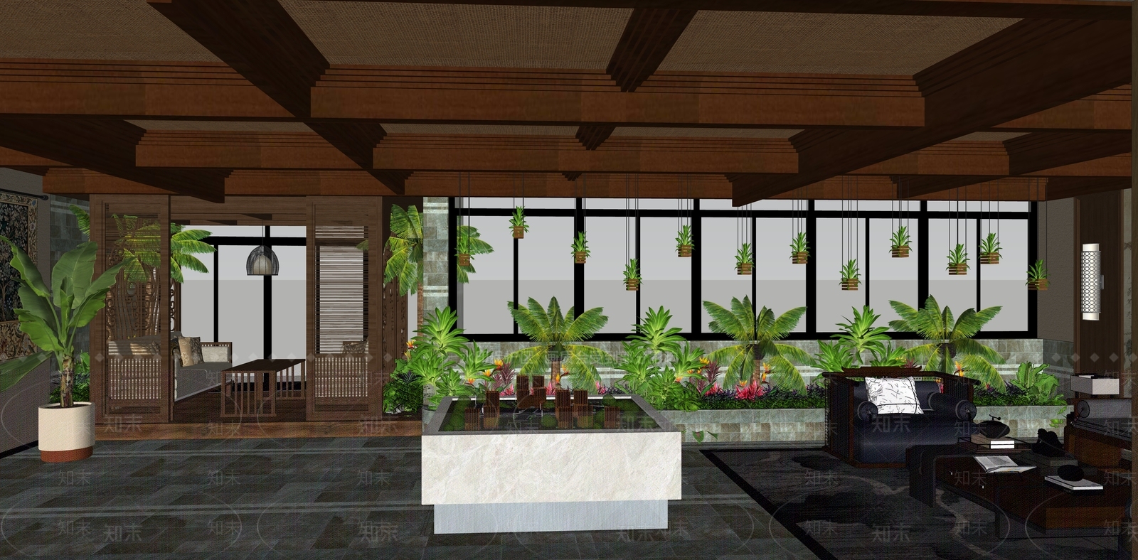 新中式售楼处内部SU模型下载【ID:1107885314】