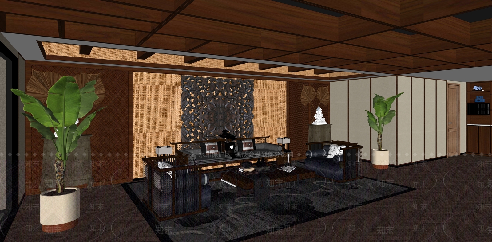 新中式售楼处内部SU模型下载【ID:1107885314】