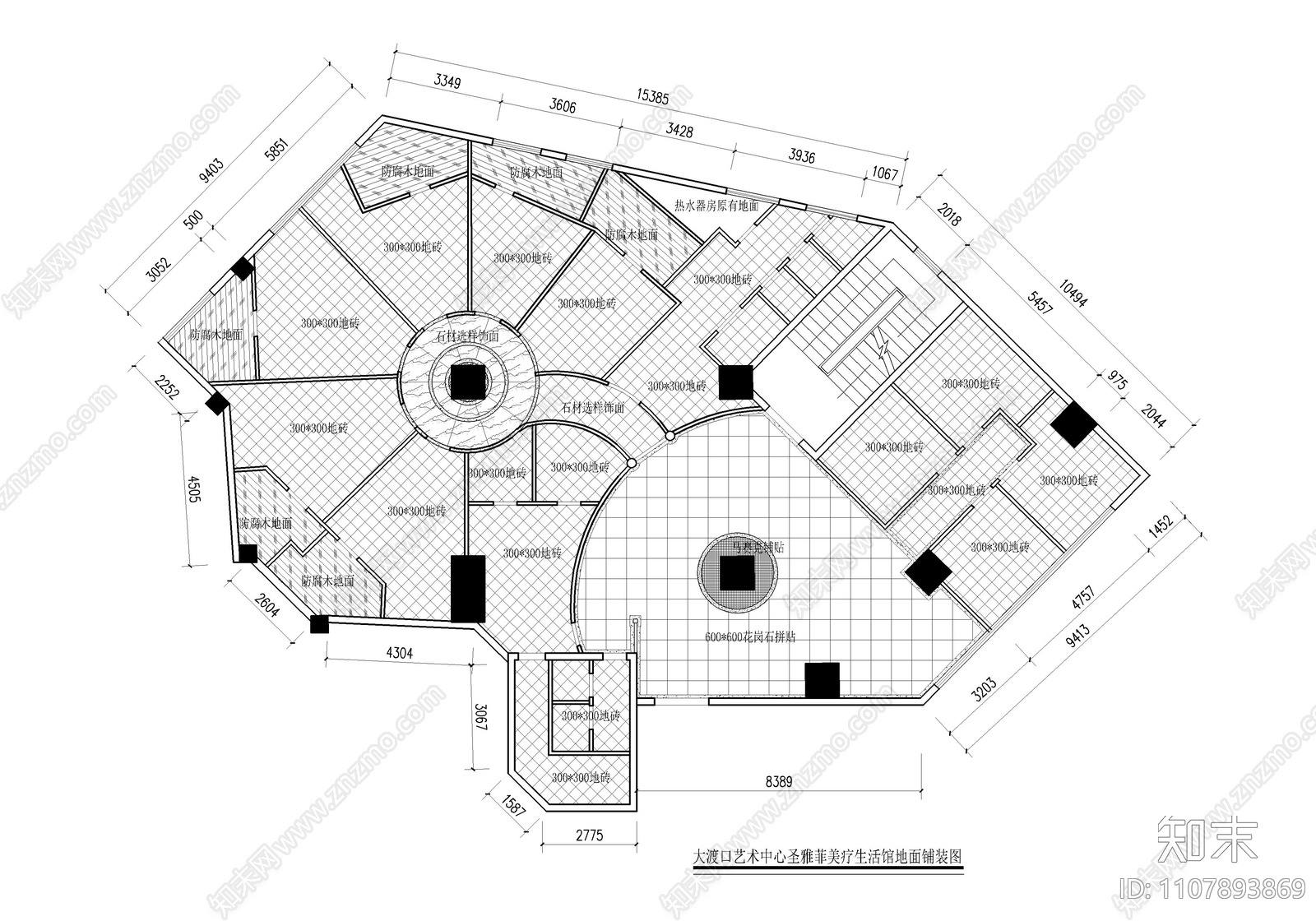 350㎡美容会所CAD施工图cad施工图下载【ID:1107893869】