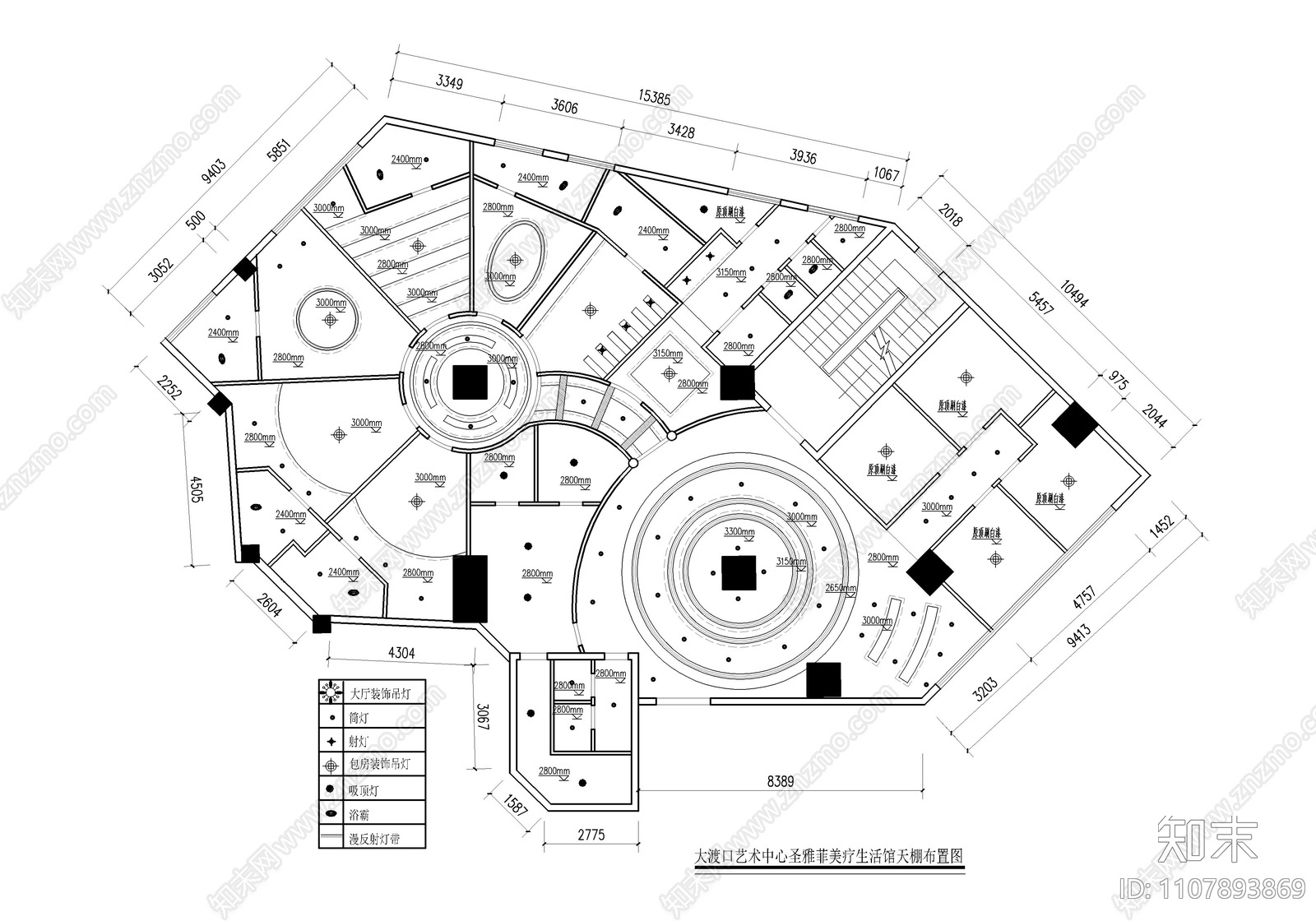 350㎡美容会所CAD施工图cad施工图下载【ID:1107893869】