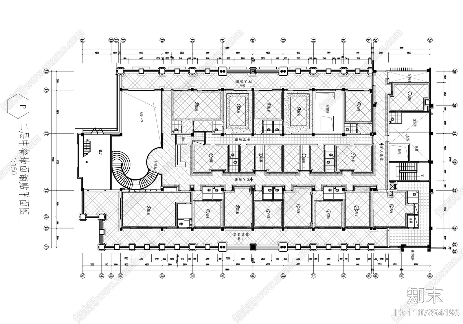 1500㎡中餐厅CAD施工图cad施工图下载【ID:1107894196】