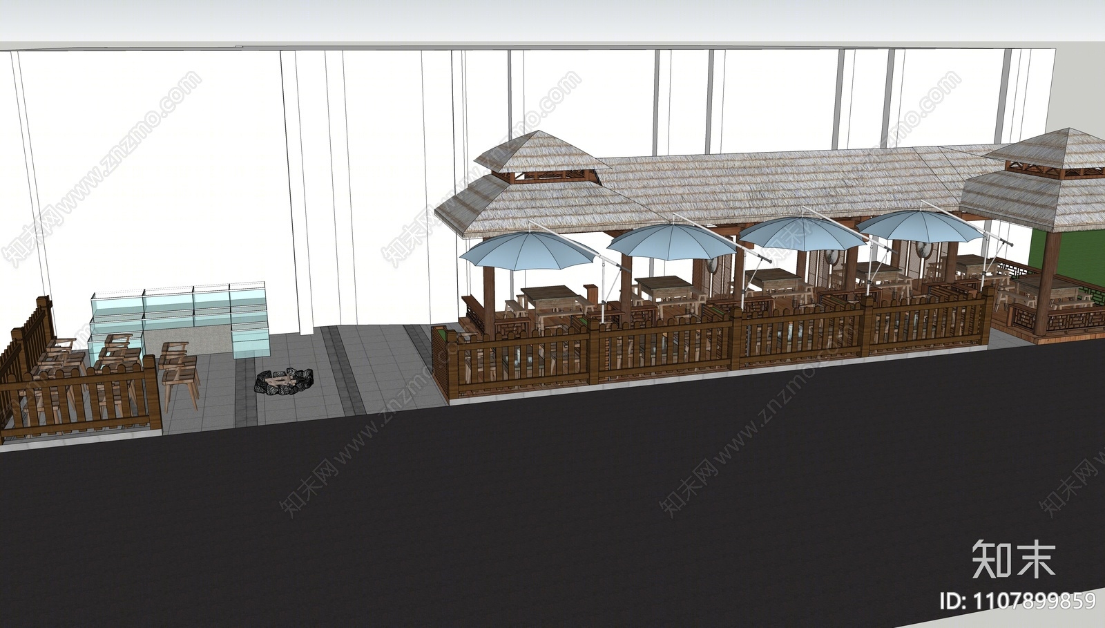 新中式户外就餐区域SU模型下载【ID:1107899859】