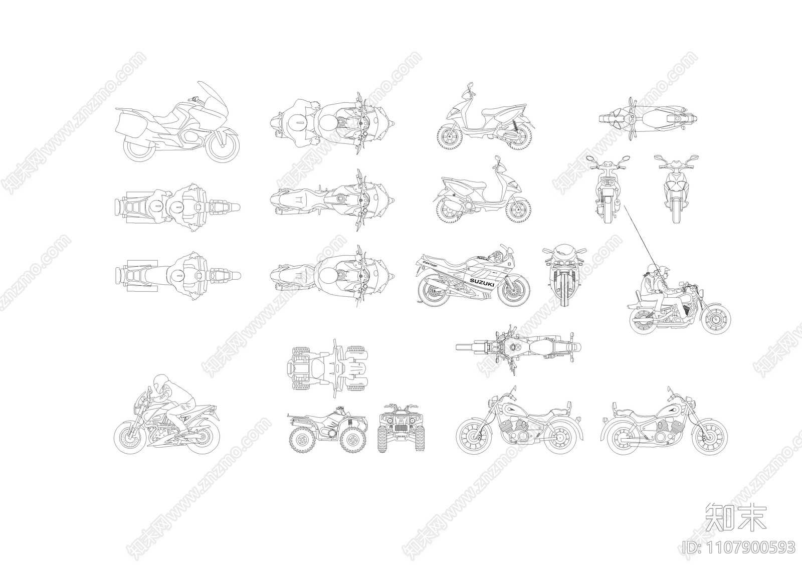 摩托车CAD素材cad施工图下载【ID:1107900593】