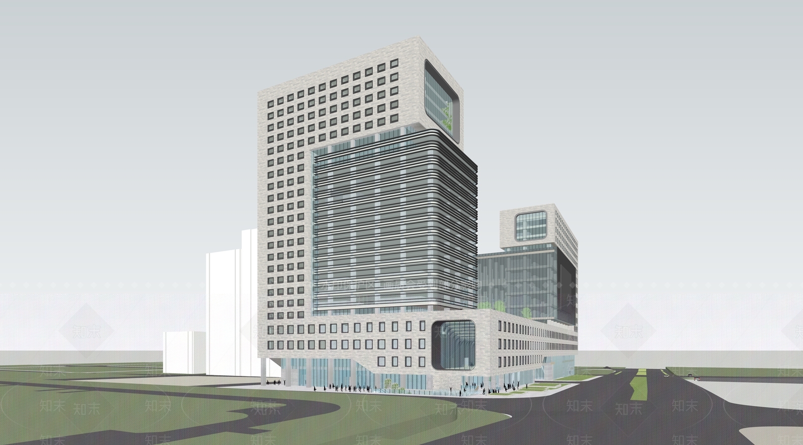 现代图书馆建筑SU模型下载【ID:1107917239】