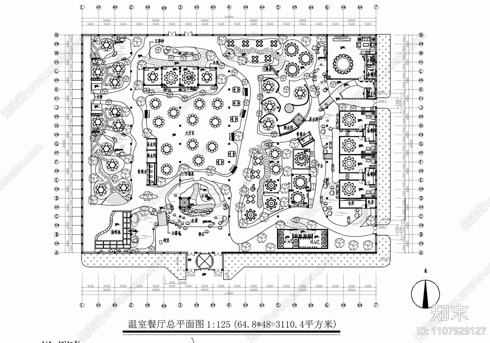 生态餐厅CAD平面布置图施工图下载【ID:1107929127】