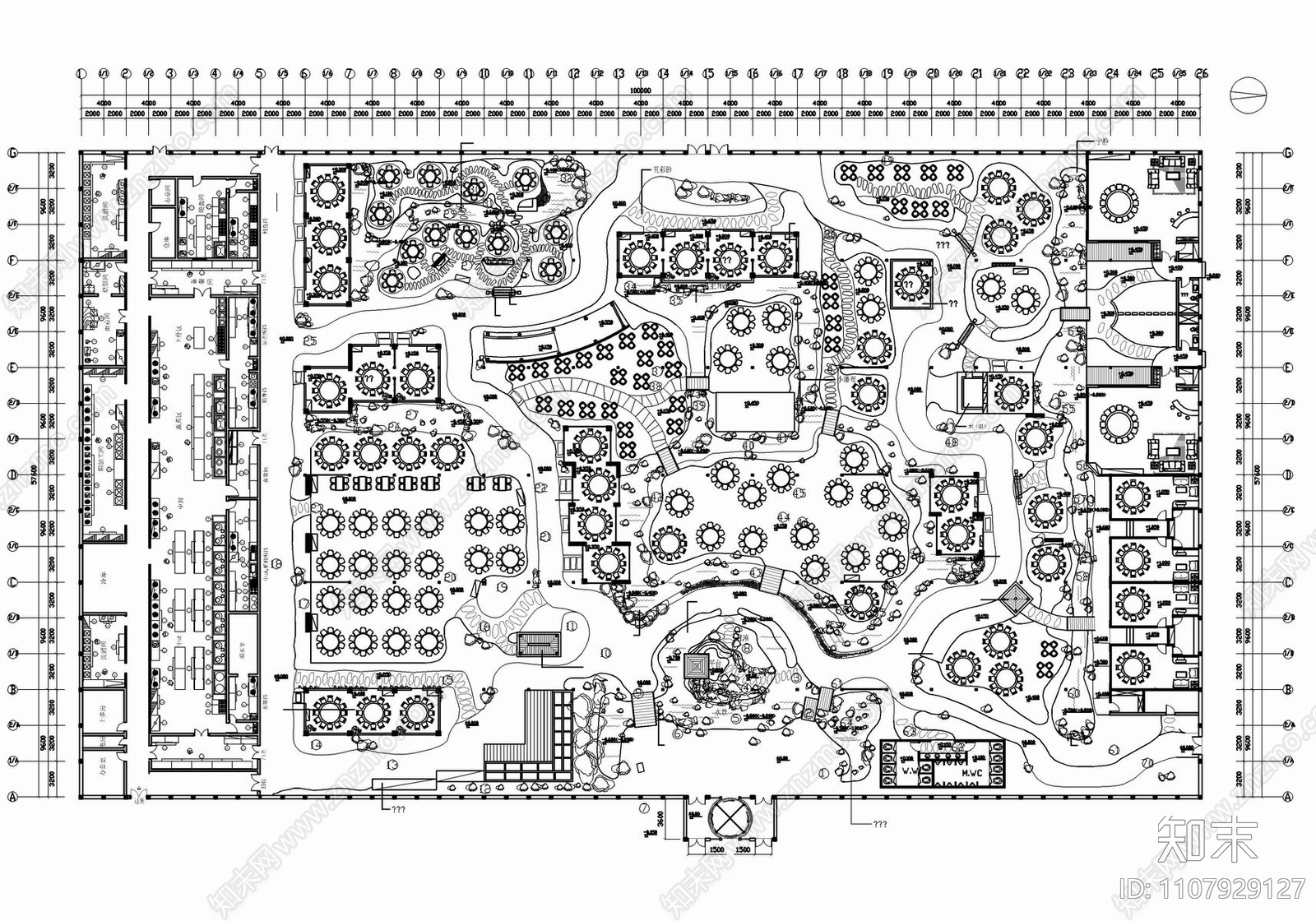 生态餐厅CAD平面布置图施工图下载【ID:1107929127】