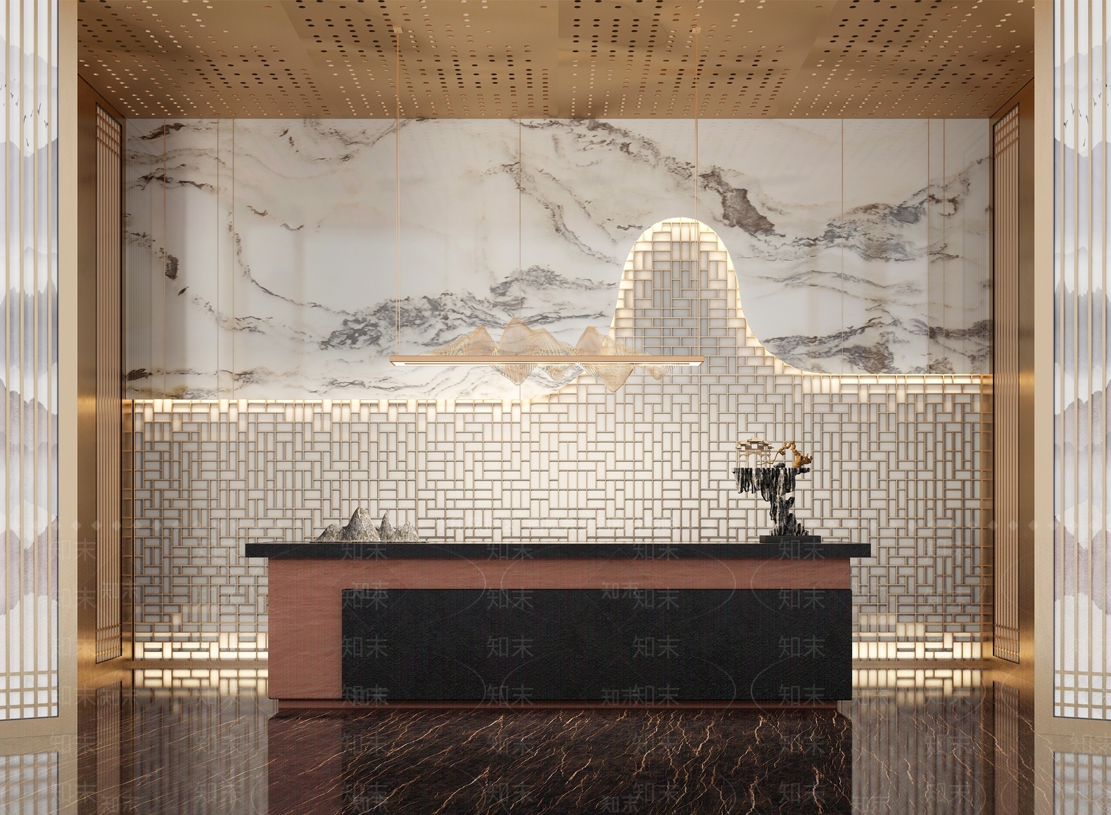 新中式前台3D模型下载【ID:1107935438】_知末3d模型网