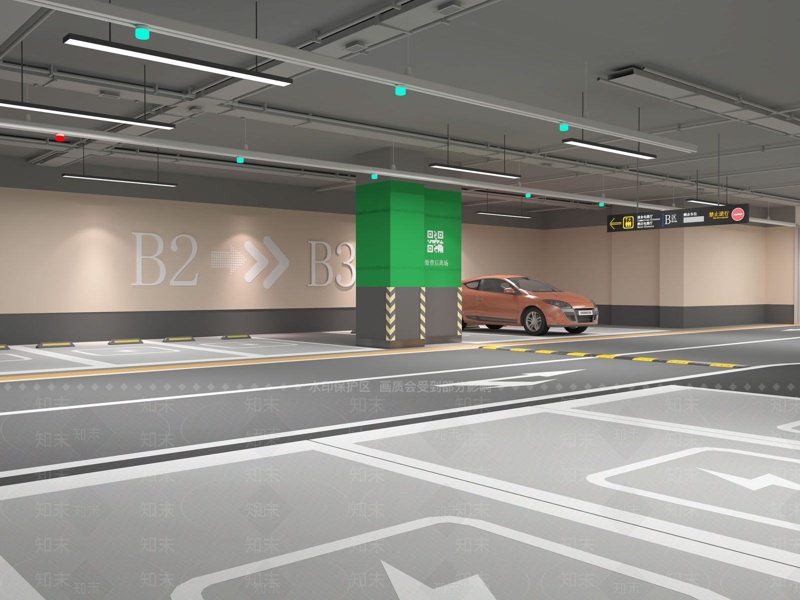 现代室内停车场3D模型下载【ID:1107963420】