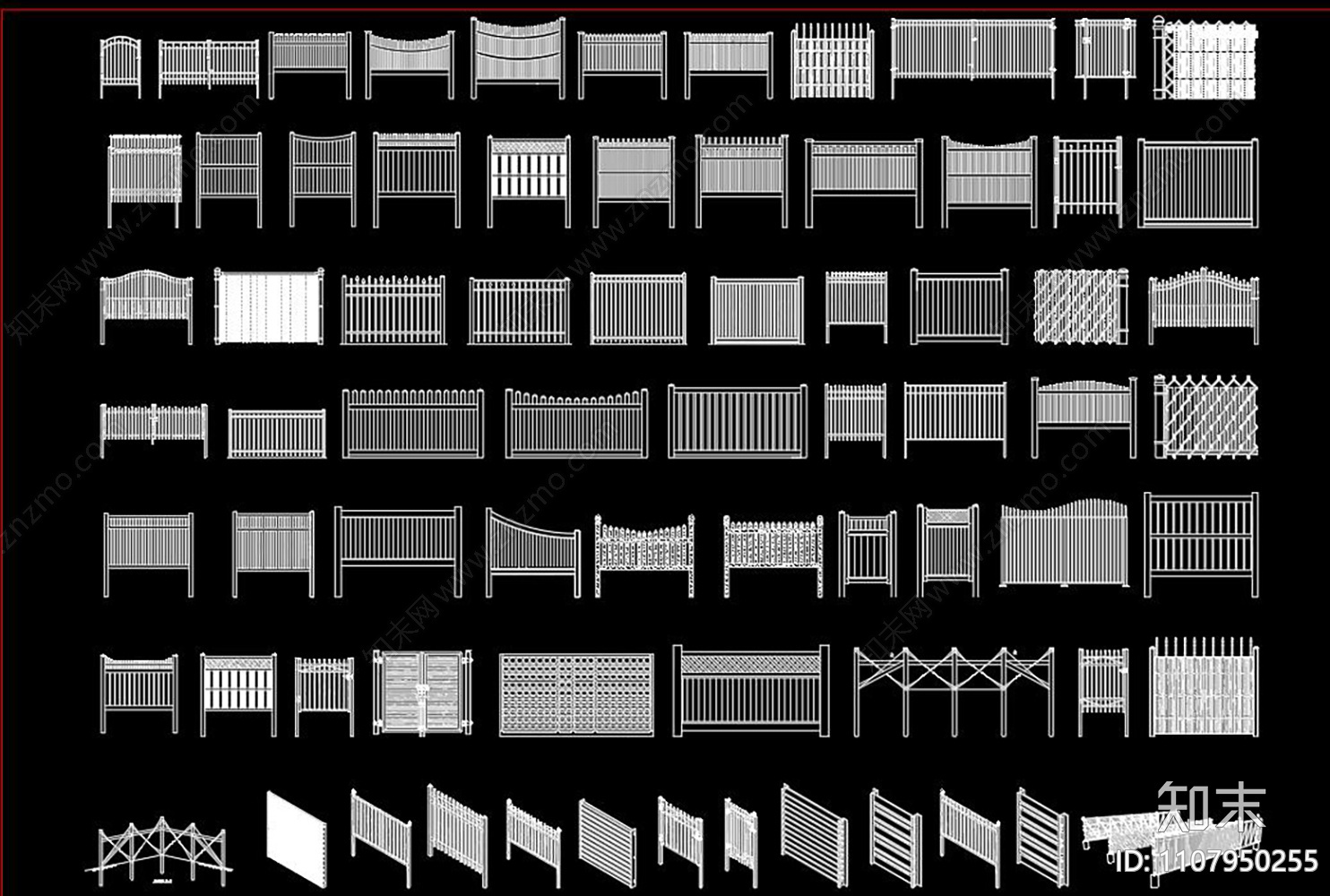 栅栏CAD图库施工图下载【ID:1107950255】