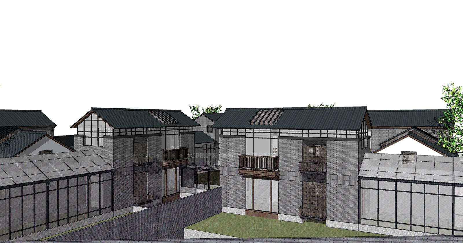 新中式四合院SU模型下载【ID:1107952323】