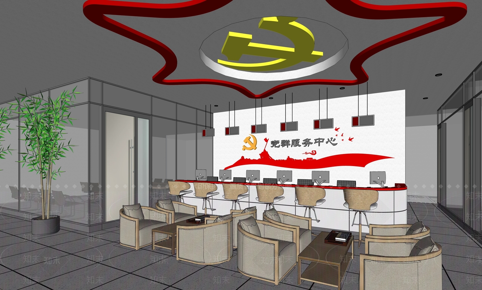 现代党群服务中心SU模型下载【ID:1107961388】