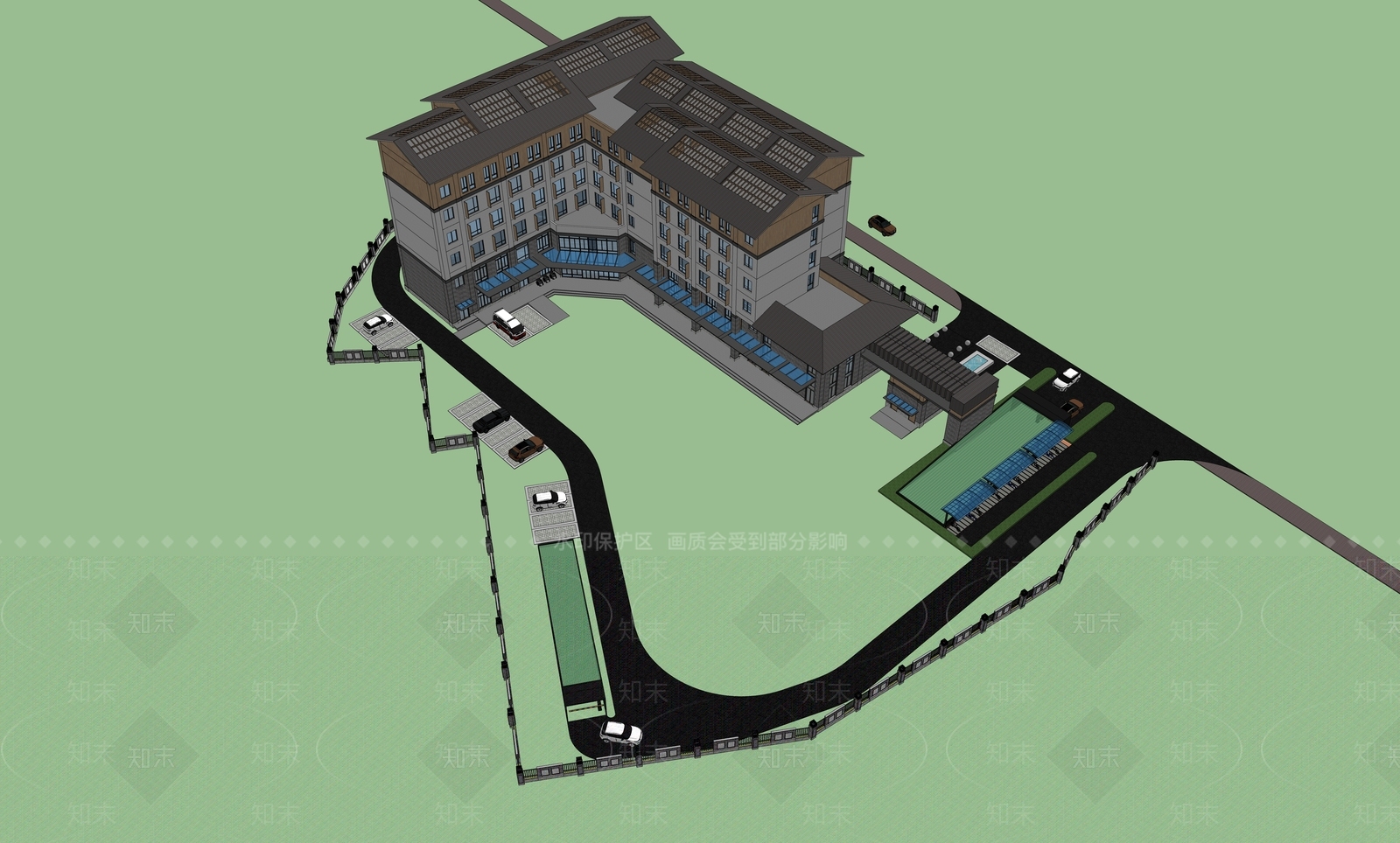 新中式养老院SU模型下载【ID:1107968238】