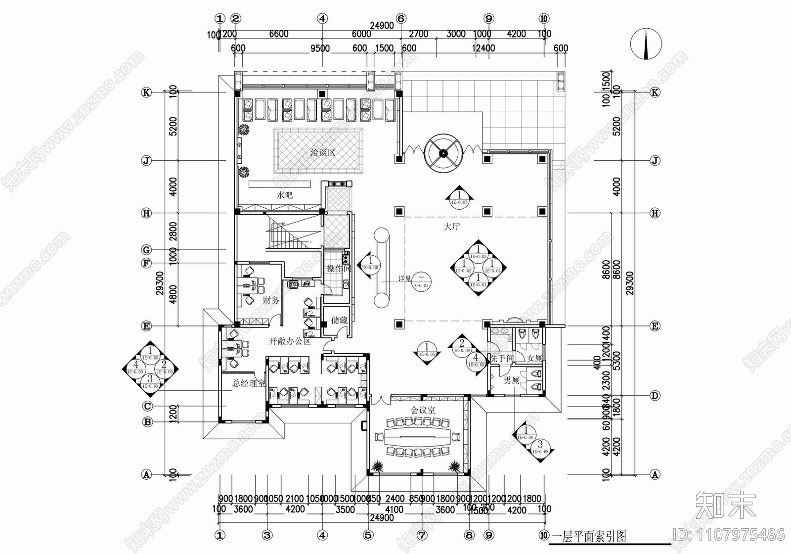 1200㎡售楼部cad施工图下载【ID:1107975486】