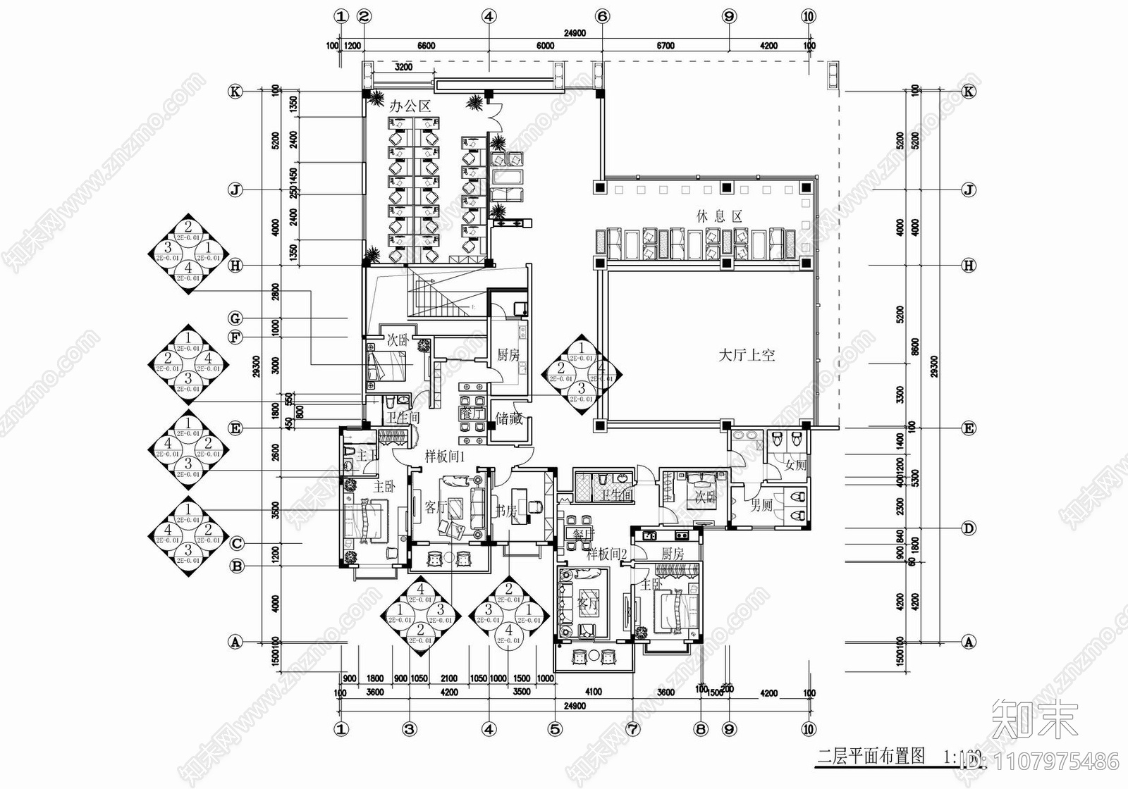 1200㎡售楼部cad施工图下载【ID:1107975486】