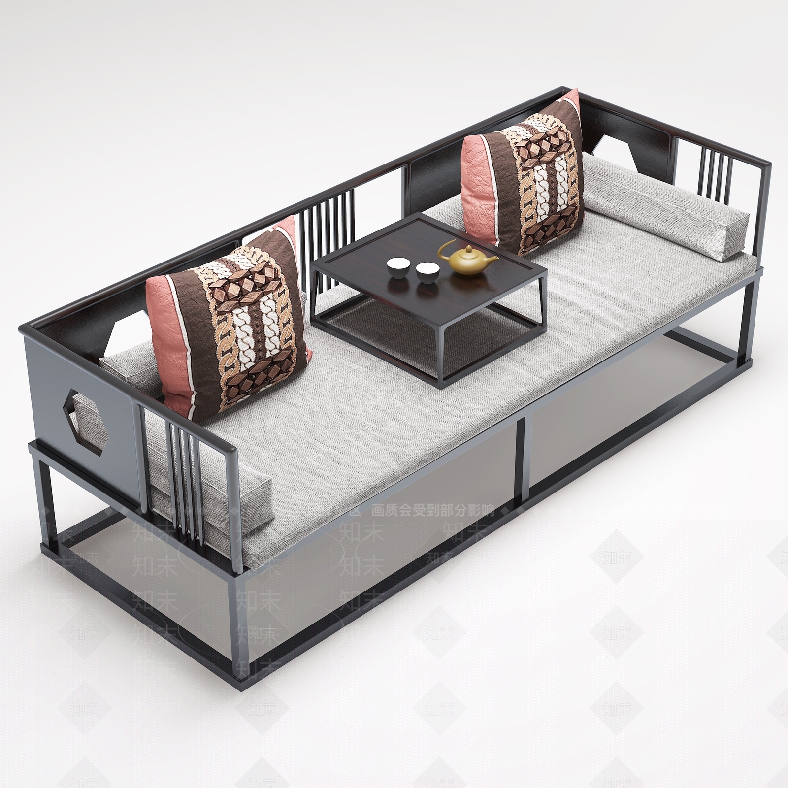 新中式罗汉床3D模型下载【ID:1107975790】