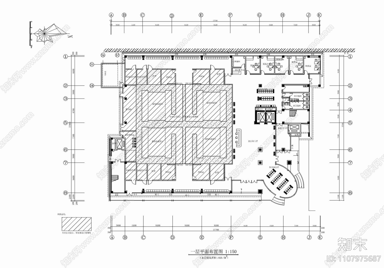 医院放疗楼cad施工图下载【ID:1107975687】