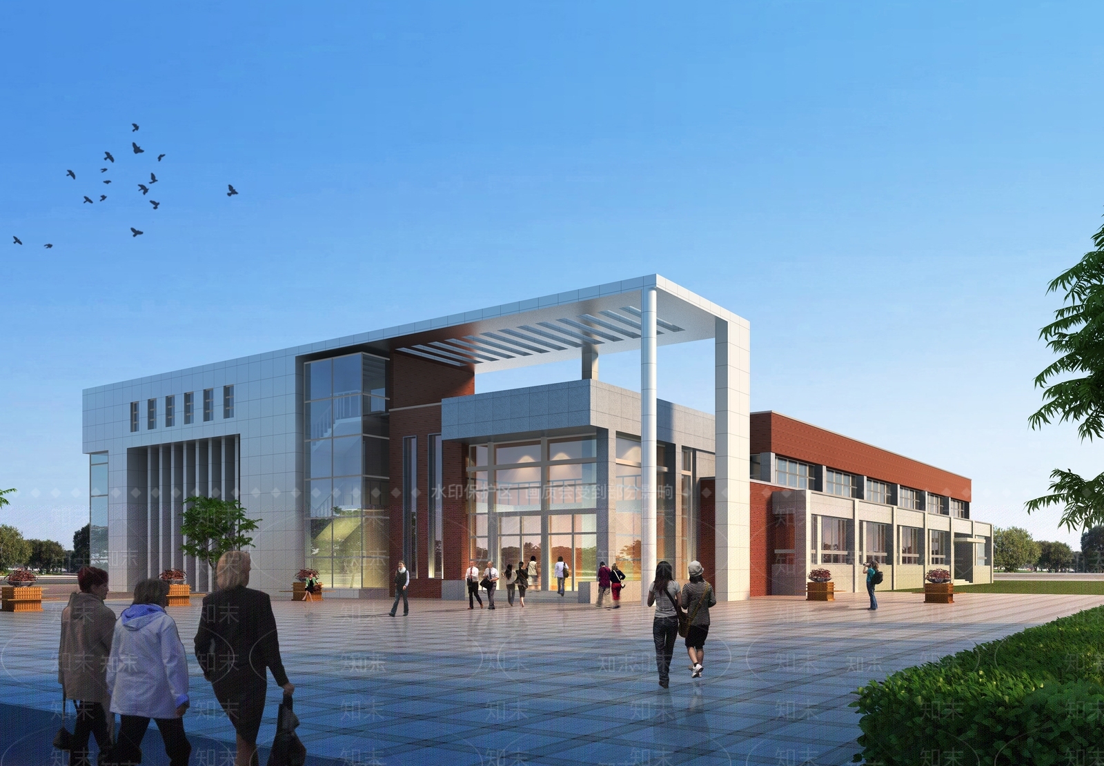 现代学校食堂3d模型下载