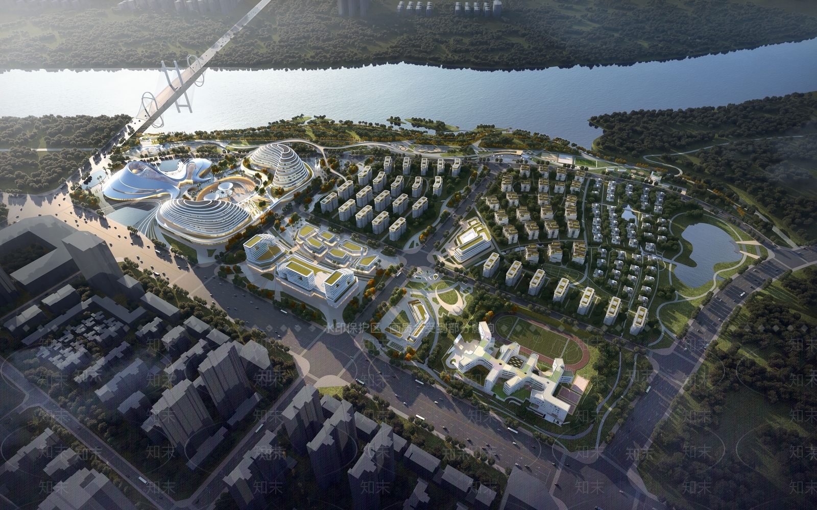 现代商业楼盘鸟瞰规划3D模型下载【ID:1107987232】