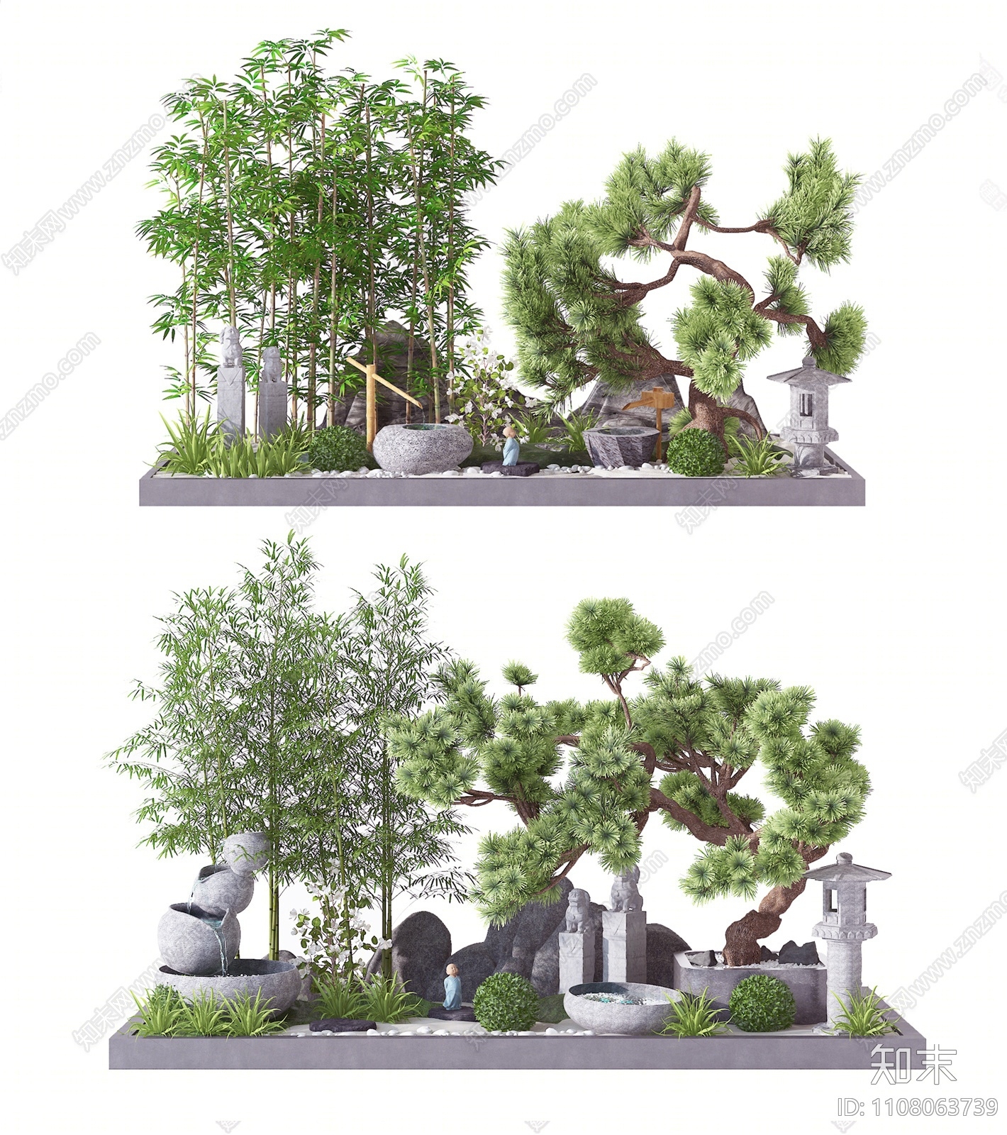 新中式假山水景3D模型下载【ID:1108063739】