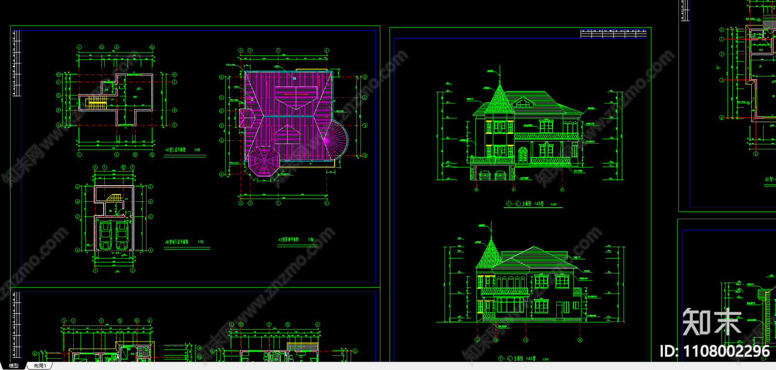 四套经典别墅施工图施工图下载【ID:1108002296】