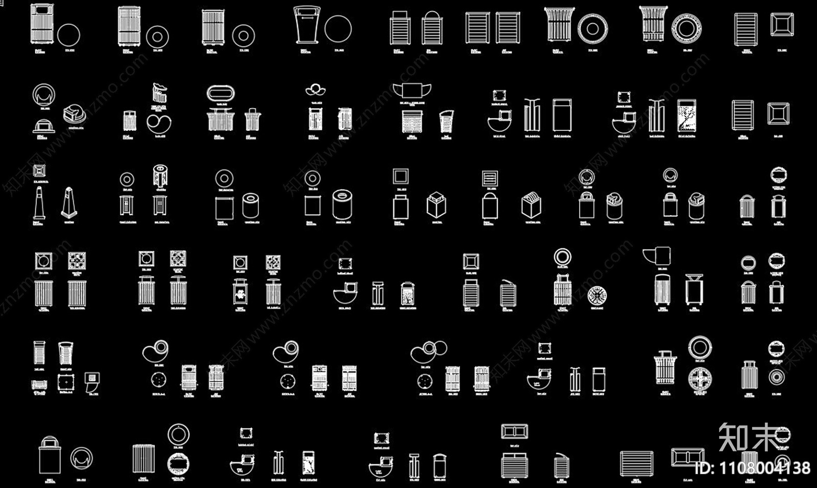 垃圾桶CAD图库施工图下载【ID:1108004138】