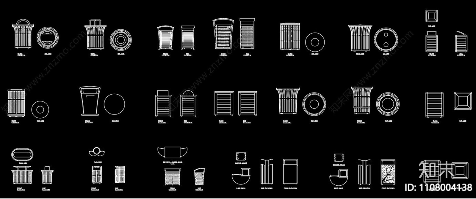 垃圾桶CAD图库施工图下载【ID:1108004138】