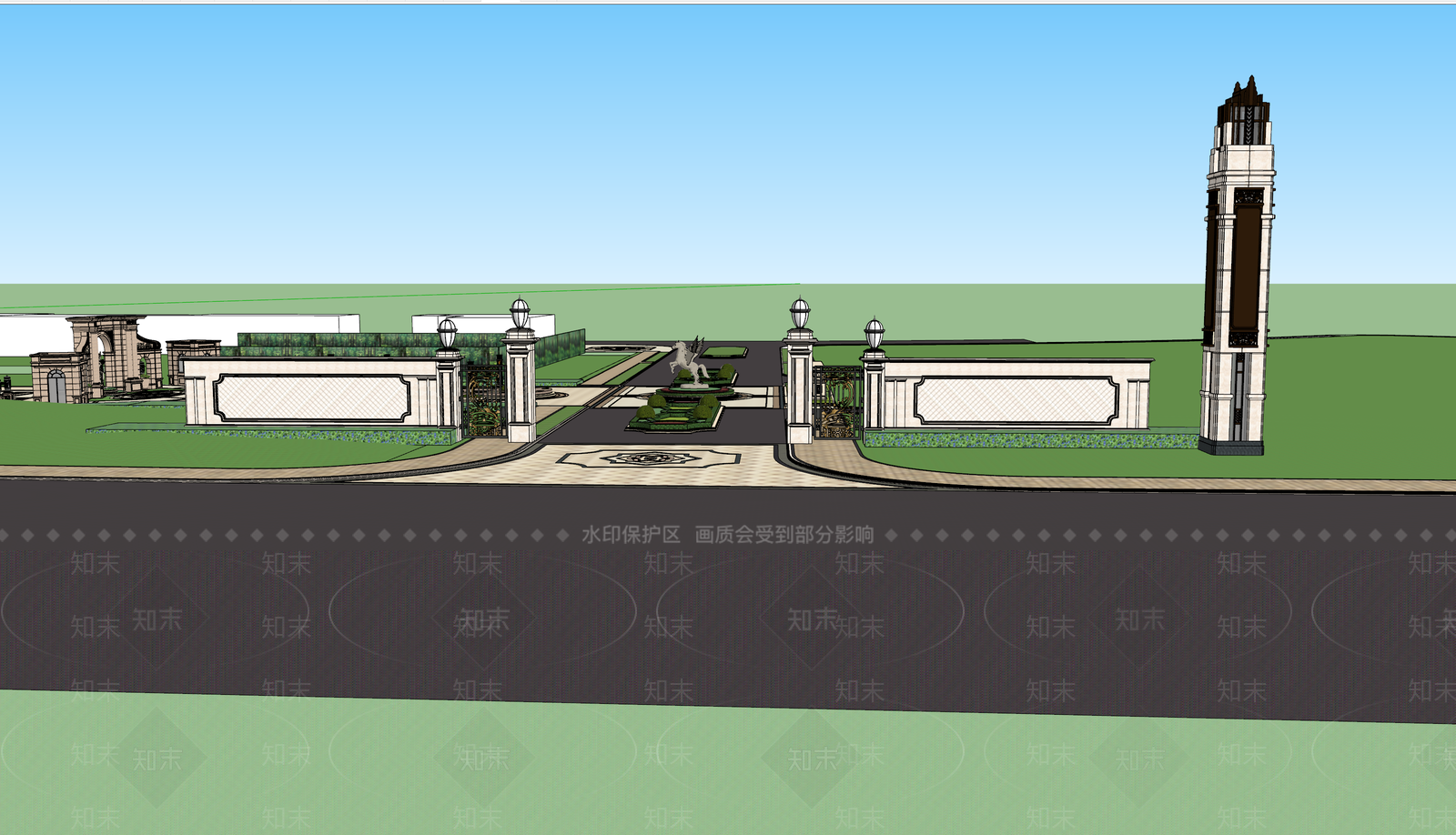 古典小区入口大门SU模型下载【ID:1108009798】