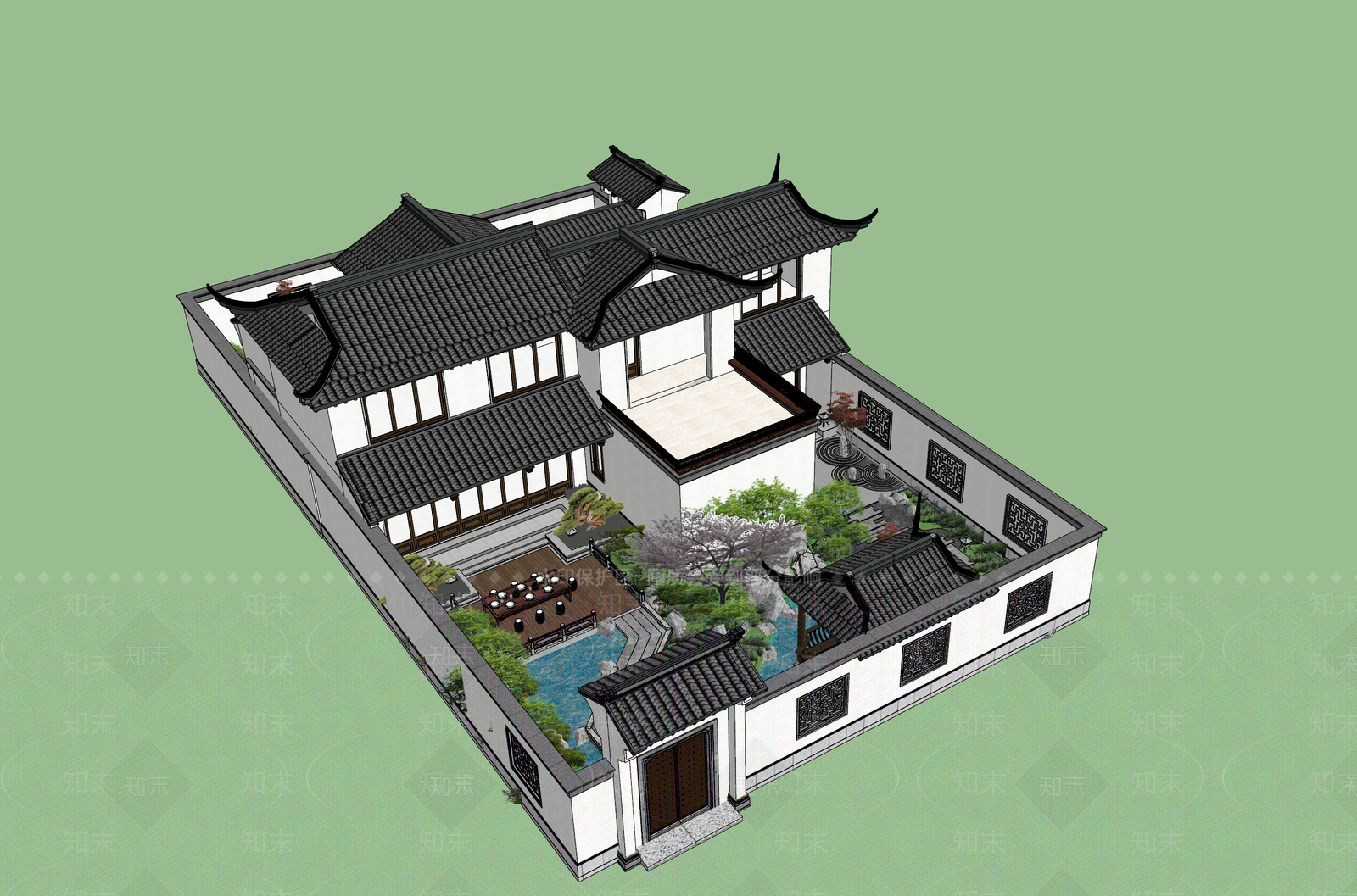 中式四合院SU模型下载【ID:1108009932】