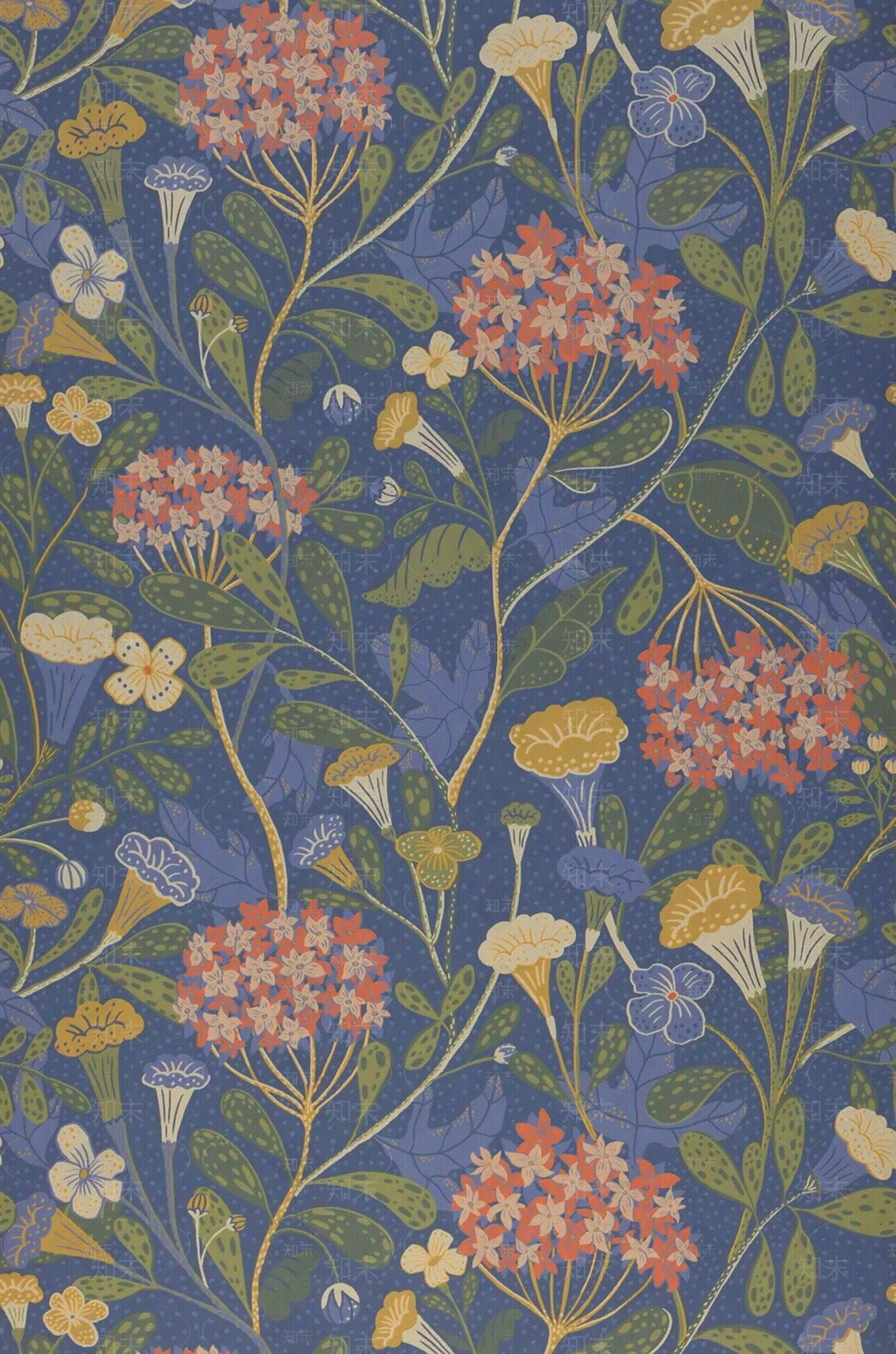 复古花蓝灰色乡村风格壁纸贴图下载【ID:1108011120】