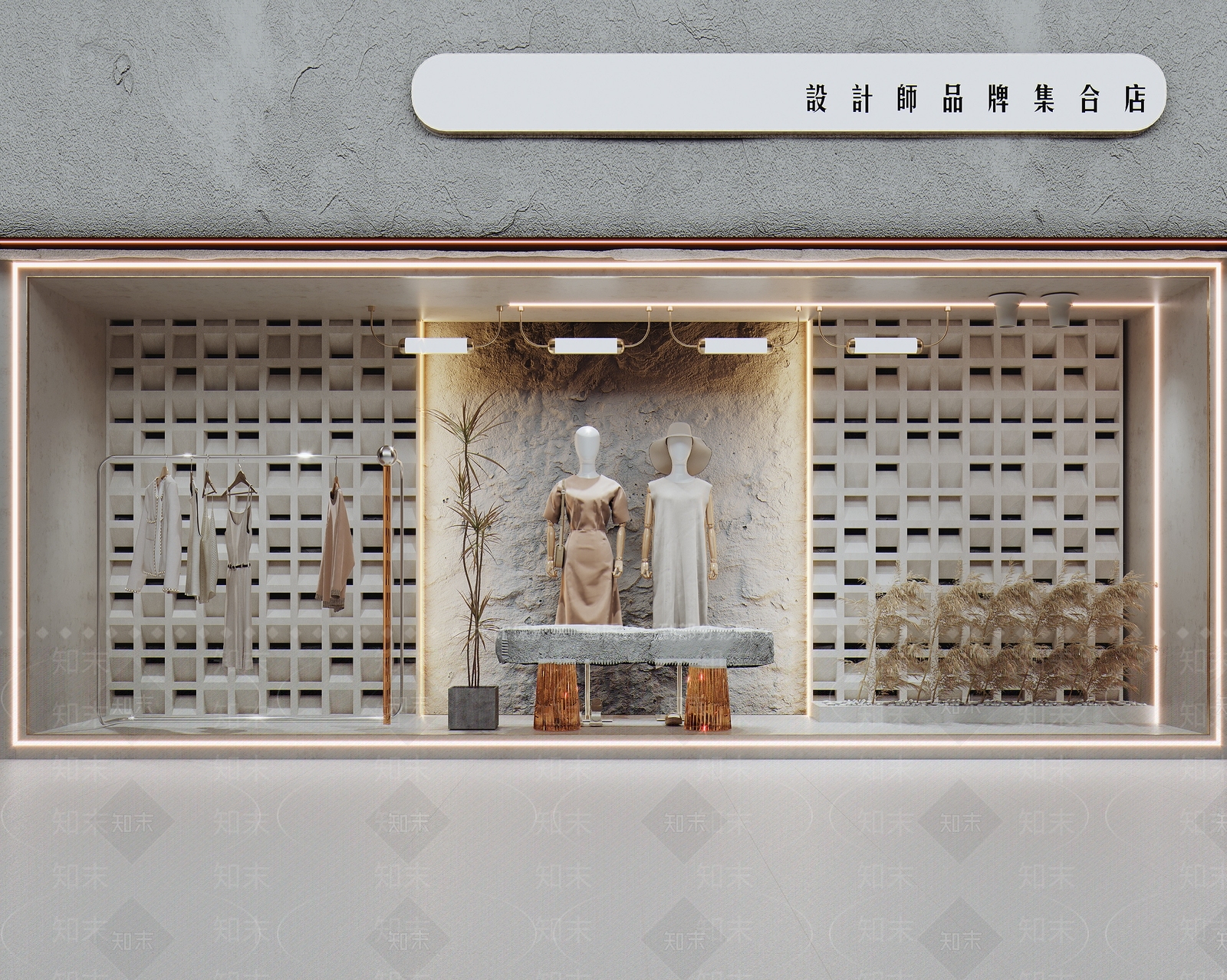 侘寂风女装服装店橱窗SU模型下载【ID:1108013427】