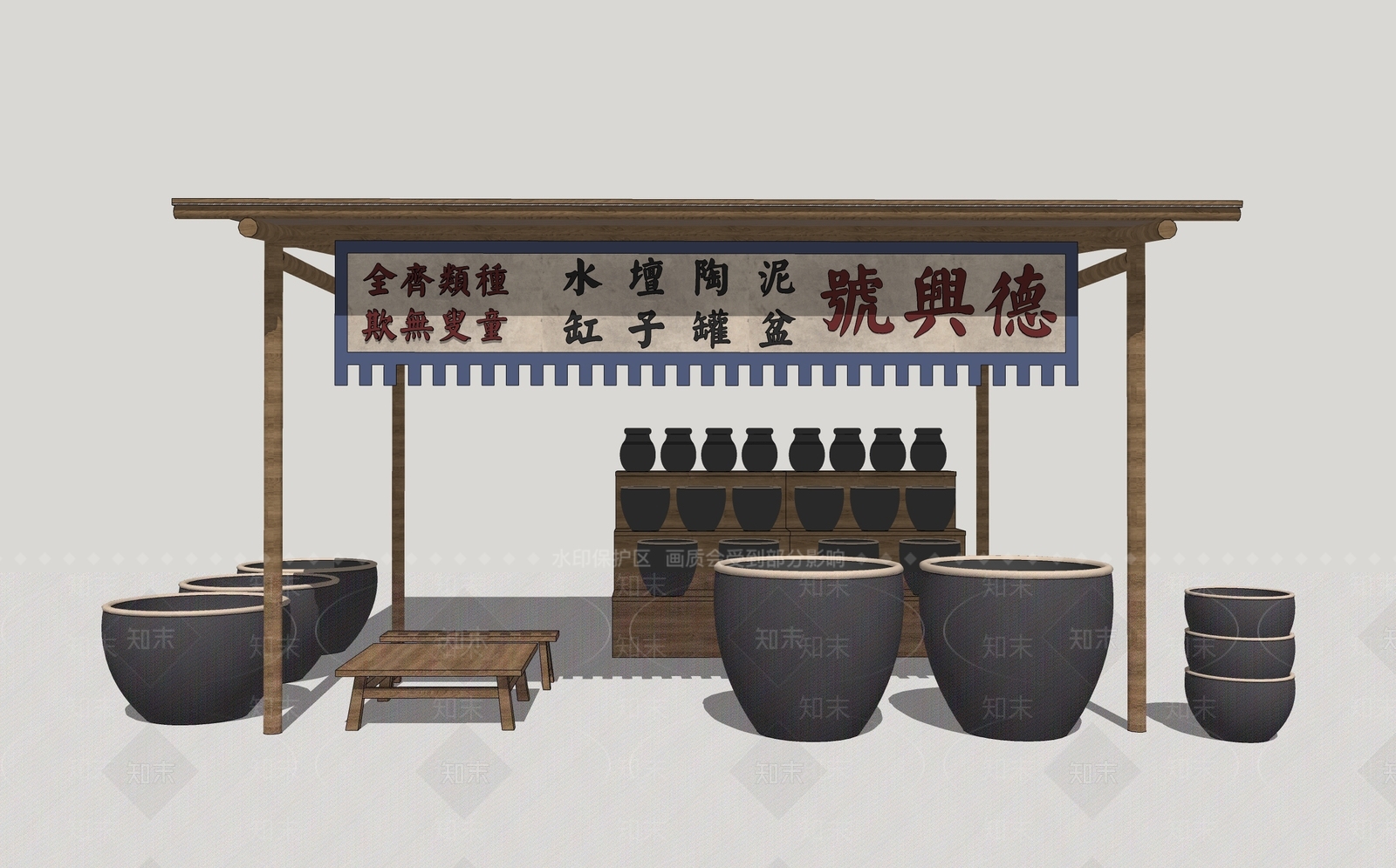 中式陶瓷缸SU模型下载【ID:1108018499】