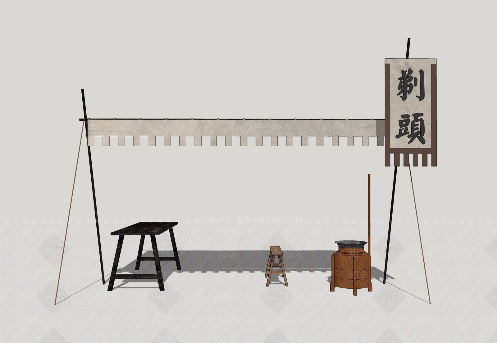 中式剃头铺SU模型下载【ID:1108019103】