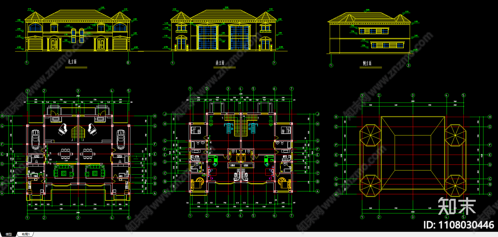 欧美别墅方案施工图下载【ID:1108030446】