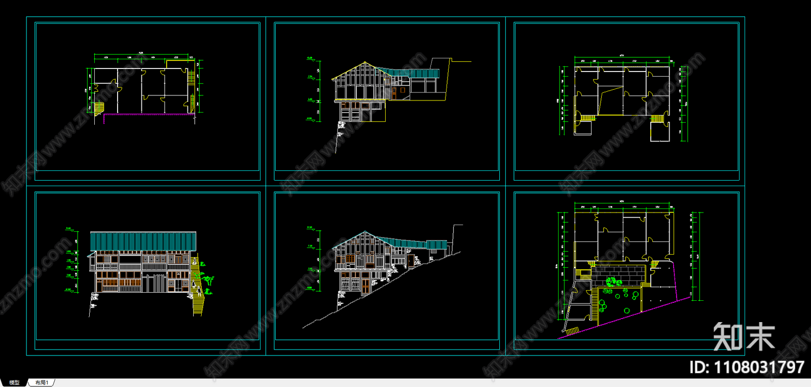 山地别墅建筑图施工图下载【ID:1108031797】
