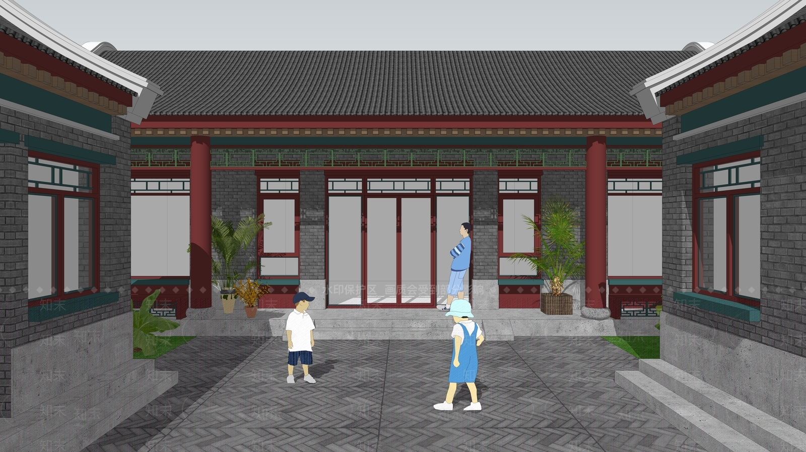 中式四合院SU模型下载【ID:1108045805】