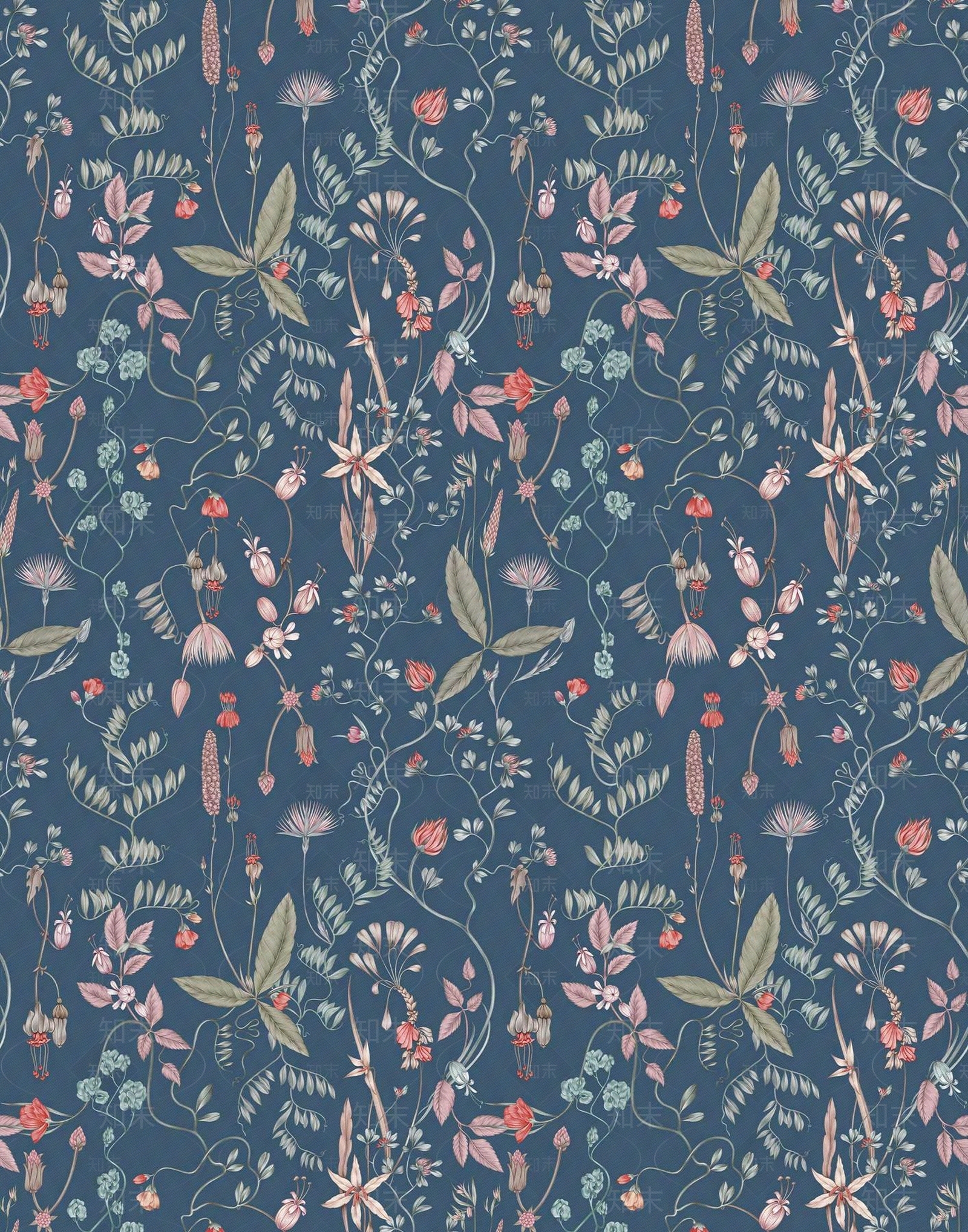 蓝色碎花壁纸贴图下载【ID:1108059374】