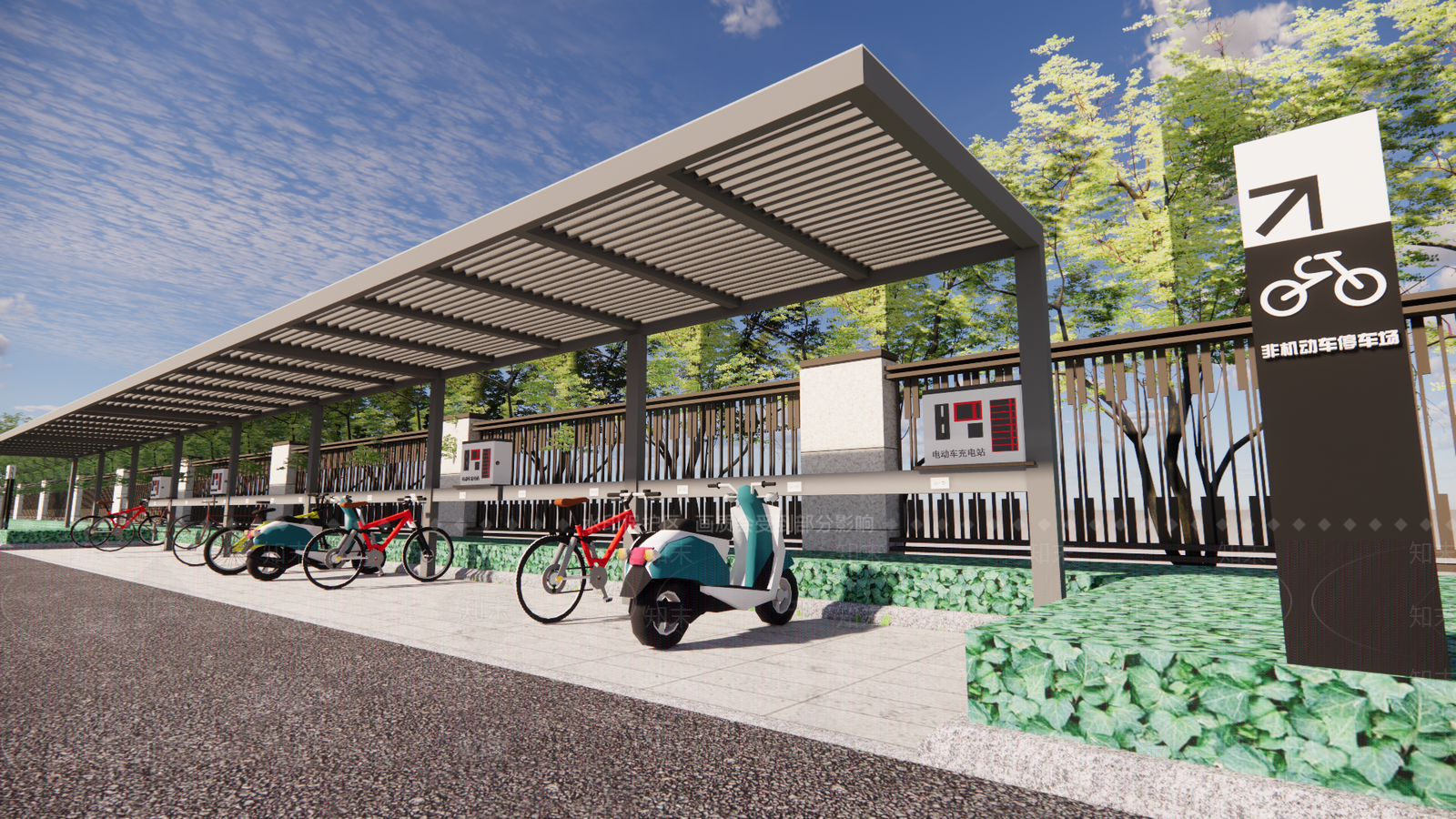 现代电动车自行车停车棚SU模型下载【ID:1108062224】