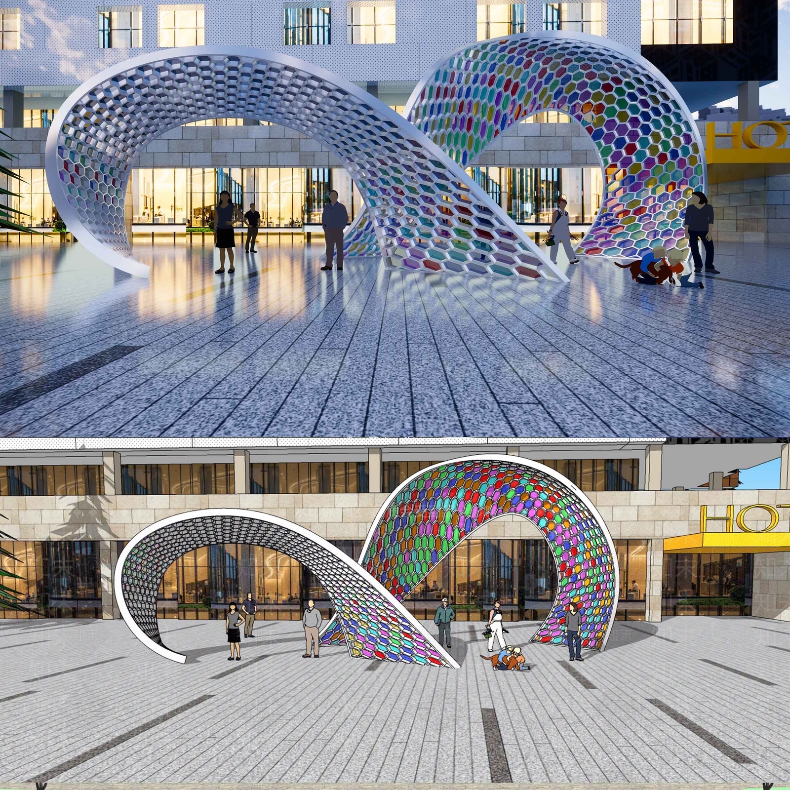 现代公共艺术构筑物雕塑小品SU模型下载【ID:1108062292】